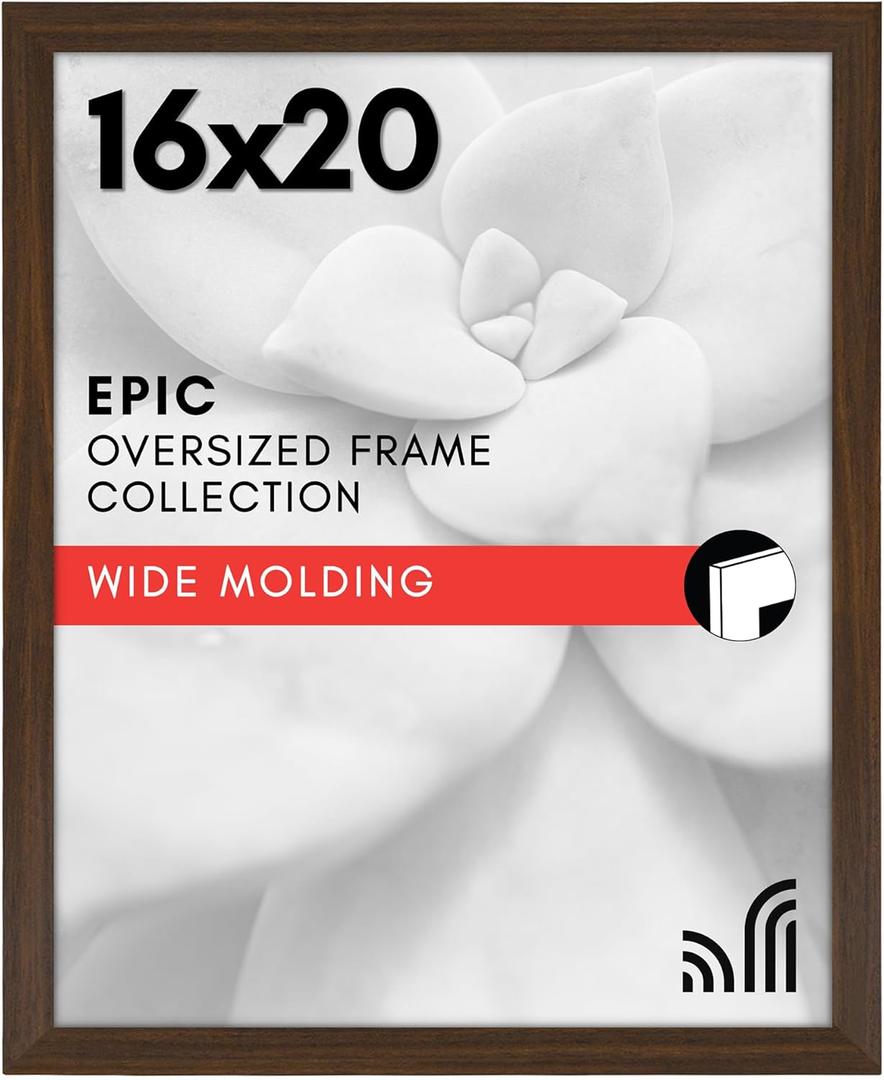 Americanflat 16x20 Picture Frame with Polished Plexiglass - Wide Picture Frames Made of Engineered Wood for Vertical or Horizontal Wall Display - Epic Collection - Walnut