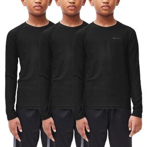 DEVOPS Youth Boys 3 Pack Compression Athletic Performance Baselayer Long Sleeve Shirts (Black, XL)