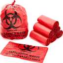 No Leak, Hospital Grade Biohazard Waste Bags 150 Pk. 10 Gallon, 24" Red Trash Liner With Hazard Symbol For Infectious Waste Disposal