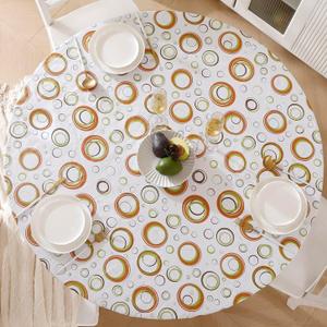 Round Vinyl Fitted Tablecloth with Flannel Backing Elastic Edge Design Table Cover Waterproof Oil-Proof PVC Table Cloth Stain-Resistant Best for 32"-36" Round (Circle)