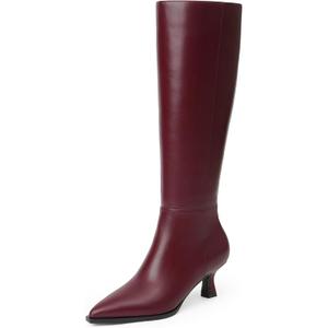 Modatope Knee High Burgundy Boots Women Boots Fall 2025 Long Wine Red Boot for Women Kitten Heel Stiletto Dress Pointed Toe Leather Low Heel Tall Boot Size 8