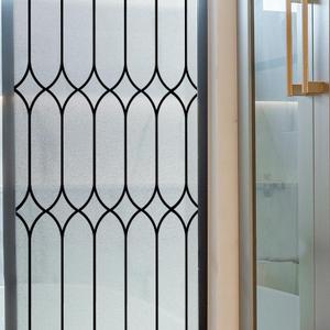 Window Privacy Film Stained Glass Frosted Glass, Static Cling Window Clings Retro Decorative for Bathroom, Home, Front Door Coverings UV Protection Heat Blocking, Minimalism Line, 16.93'' (78.74'' x 16.93'')