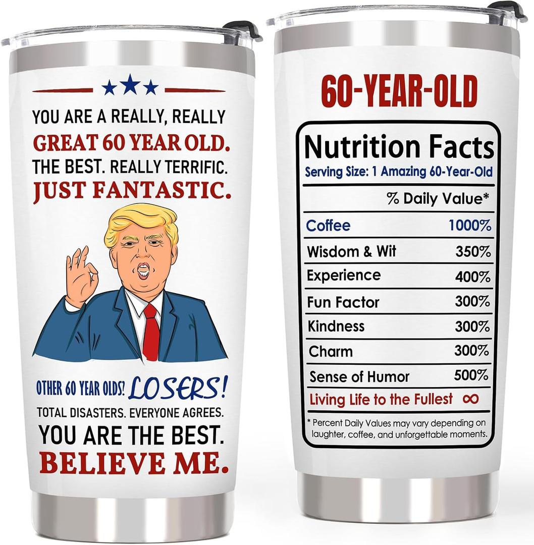 Breezy Valley Christmas Gifts for Women Men, Happy Birthday Gifts Cups Tumbler - 60 Year Old Birthday Gift Ideas for Mom Dad Sister Friend - 60th Birthdays Cups Tumbler