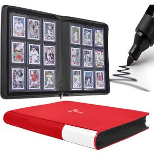 Top Loader Binder for Cards, 9 Pocket, Holds Up to 360 Toploaders with Ringless 20 Double-Sided Sleeves, Side Loading Top Loader Card Binder with Zipper for Trading Sports Cards in 3" x 4" Toploaders (Red)