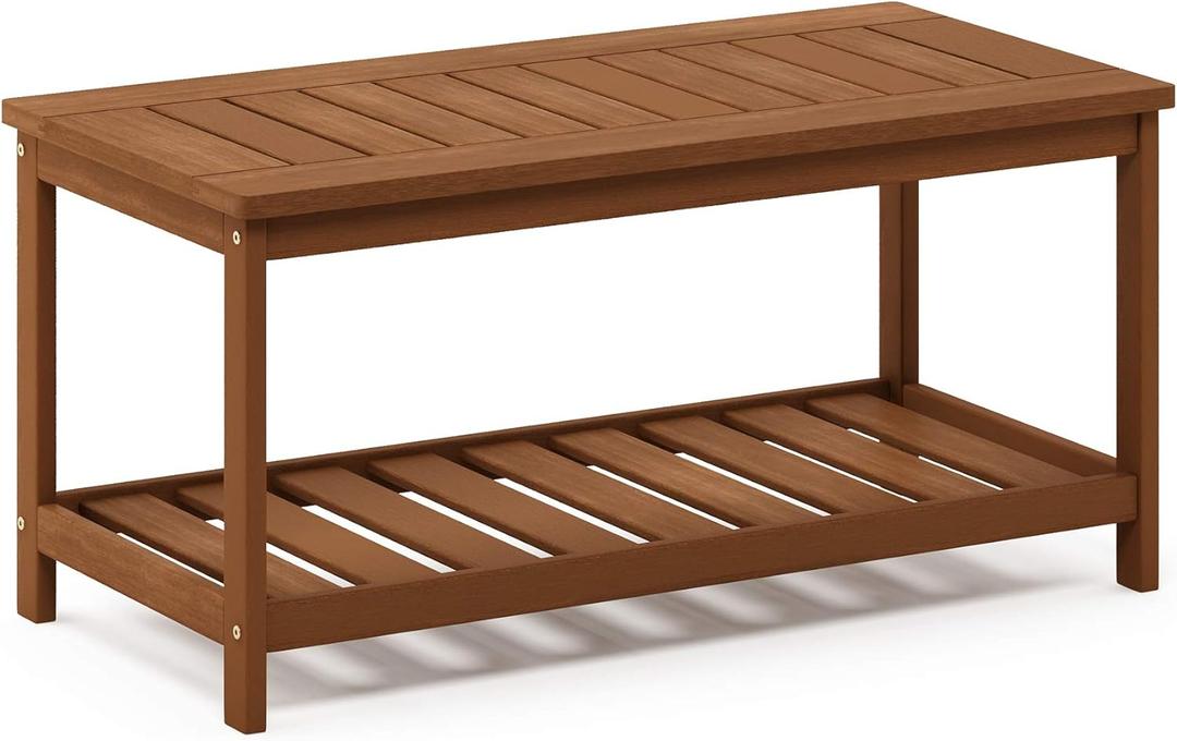 Furinno FG18508 Tioman Hardwood Patio Furniture 2-Tier Coffee Table in Teak Oil, Natural (17.8"D x 35.3"W x 17.0"H (2 tier))