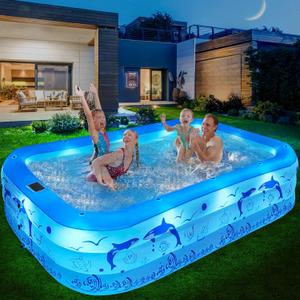 StarOcean 2026 Upgrade Inflatable Pool with Lights, Family Inflatable Swimming Pool for Kids,Adults,Blow Up Pool Solar Powered,Large Kiddie Pool,100"x63"x20"Oversized Thickened Pool for Backyard-Blue