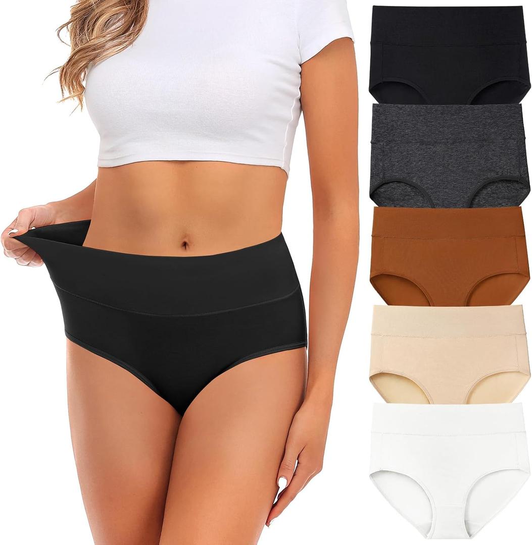 Womens Underwear,Cotton Mid Waist No Muffin Top Full Coverage Brief Ladies Panties Lingerie Undergarments for Women Multipack (Small, Multicolor New 5pack)