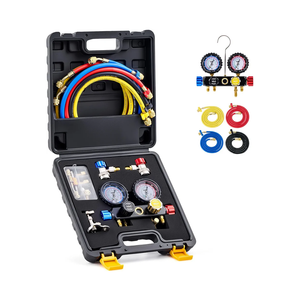 Orion Motor Tech 4 Way AC Gauge Set for R410a R22 R134a Refrigerant, 4 Valve Automotive AC Manifold with 5ft Hoses, R410a Adapters, Can Tap