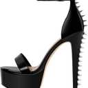 VERISSON Women's Studded Rivets Platform Heels Stiletto High Heel Ankle Strap Heeled Sandals for Women Party Dress Prom Shoes (7, Black)