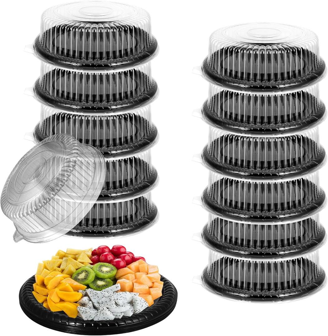 12 Pack Catering Trays with Lids, Round 12 Inch Veggie Tray with Lid, Disposable Fruit Tray for Parties, Catering Trays for Serving Snack, Appetizer, Fruit, Veggie and Sandwich