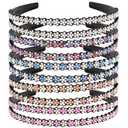 5 Pack Rhinestone Wavy Fashion Nonslip Double Rows Bling Crystal Beaded Headband with Teeth Plastic Flower Hair Hoop Hair Accessories for Women Girls Rainbow