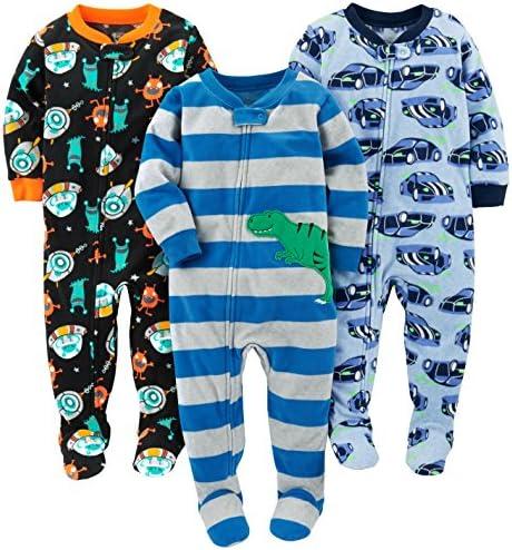 Simple Joys by Carter's Toddlers and Baby Boys' Loose-Fit Flame Resistant Fleece Footed Pajamas, Pack of 2 , 2T