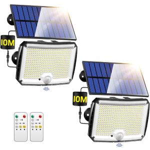 PIKOY Solar Motion Lights Outdoor Waterproof, [Upgraded 318LED/33FT/5 Modes] Solar Security Lights,Remote+IP65 Solares Lamparas Solares para Exteriores Grandes Sin Sensor De Movimiento 2 Pack