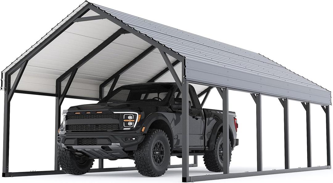 12 x 26 FT Metal Carport, Heavy Duty Carports Reinforced Frame and Steel Roof, All-Weather Shelter Canopy for Pickups, Boats, Cars, and Tractors