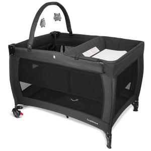 3 in 1 Pack and Play, Baby Bassinet, Changing Tabler - Portable Baby Playpen for Babies and Toddlers, Foldable Playard with Locking Wheels & Storage Diaper Basket(Black)