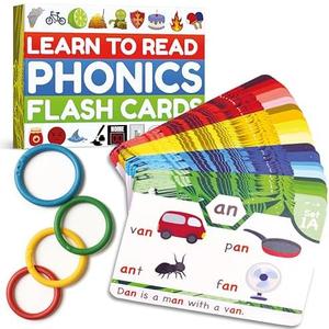 Phonics Flash Cards - Learn to Read in 20 Stages - Digraphs CVC Blends Long Vowel Sounds - Games for Kids Ages 4-8 Kindergarten First Second Grade Homeschool Educational Study Activity