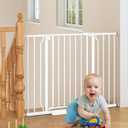 Cideny 29"-45" Baby Gate for Stairs, Auto Close Stroller Friendly Dog Gate Indoor for Doorways, Pressure Mounted Baby Gate, Easy Walk Through Gate for Children & Pets, White (29-45"Wide, 28"Tall)