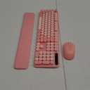 Wireless Keyboard and Mouse Combo - Retro Keyboard with Round Keycaps, Full-Size Typewriter Keyboard with Detachable Wrist Rest, 2.4GHz Connection for Mac/Windows/PC (Baby Pink)