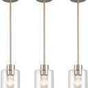 KLSS Brushed Nickel Pendant Lights Kitchen Island - Clear Glass Pendant Light Fixture Multiple Stems Rods 3 Units 12 Inch 3 Units 4 Inch (3 Pack Brushed Nickel)