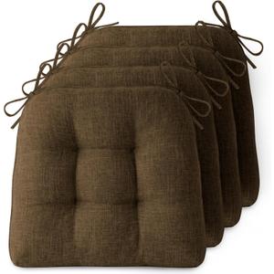 Non-Slip Chair Cushions for Dining Chairs Set of 4 Thick Kitchen Chair Pads Dining Room Seat Cushion with Ties 16" x 16" x 4" Coffee