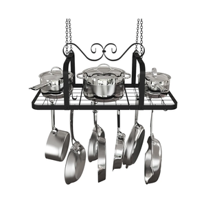 33” Black Pot Rack Hanging, Heavy Duty Metal Ceiling Pot Rack with 15 Hooks, Pot and Pan Hanging Rack Organizer for Kitchen Cookware Utensils