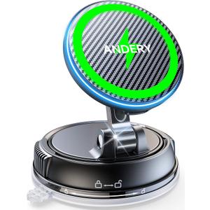 ANDERY Only for iPhone Magsafe Car Mount Charger [15W Fast Wireless Charging, 78+LBS Strong Suction 2400gf Strong Magnetic] 360 Adjustable Car Phone Holder, Phone Holders for Your Car for pats & mats