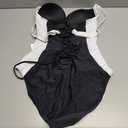 Eomenie One Piece Swimsuit Lace-Up Back,Colorblock Waist-Slimming,Adjustable Wide Straps,Fully Lined Coverage,Resort Swimwear (Large, Black,white)