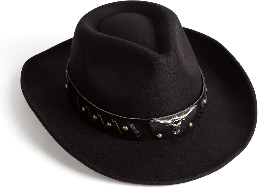 Womens Western Cowboy Cowgirl Hats with Belt Buckle (Medium, Black)