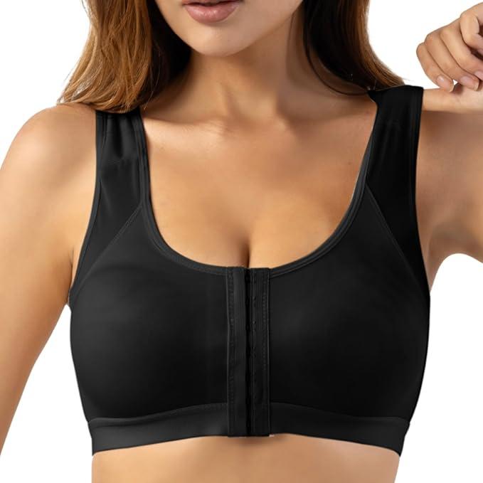 Women's Comfort Front Close Sports Bra with Mesh Wide Adjustable Straps, for After Surgery and Elder, No Pad (X-Large)