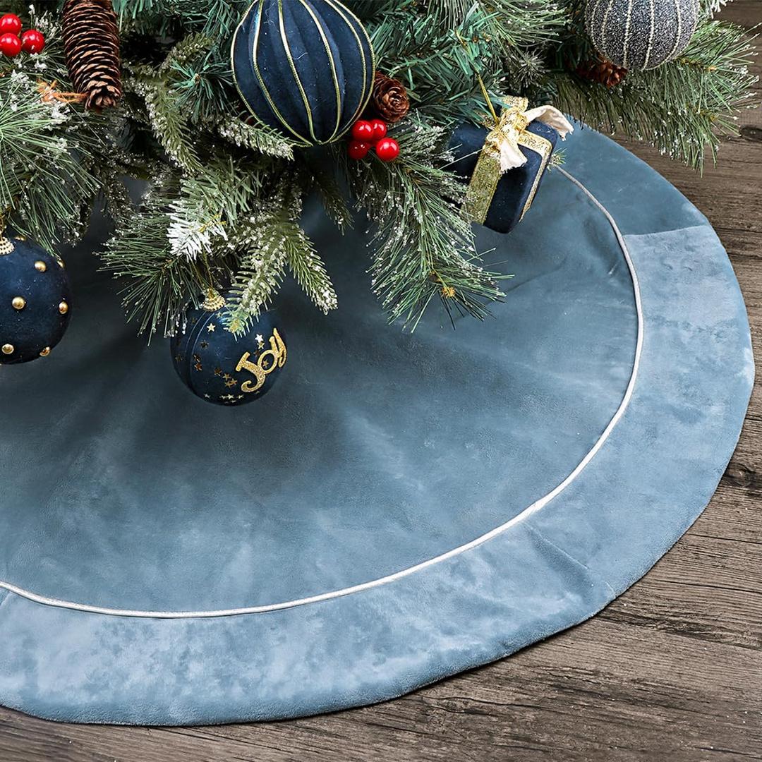 Bunny Chorus Christmas Tree Skirt: 36 Inch Blue and Silver Luxury Velvet Plush Fur Christmas Tree Skirts, Vintage Bright Xmas Tree Holiday Decorations for Christmas Indoor Outdoor Dcor Home Supplies