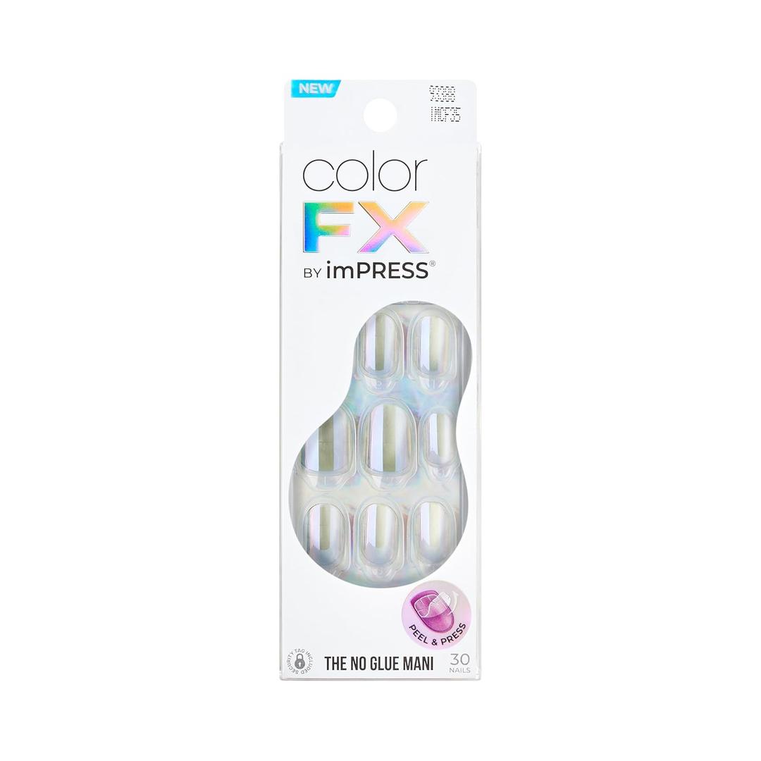 KISS colorFX by imPRESS Press On Nails , Sour Love, Solid White with Pearlescent Finish, Short Oval, IMPROVED adhesive, Includes 30 Fake Nails, Prep Pad, 1 Manicure Stick, 1 Mini Nail File
