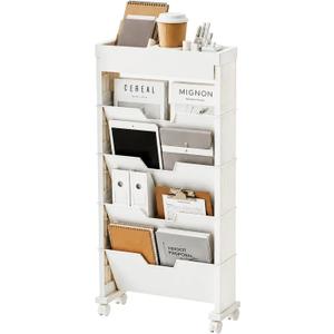 5-Tier Rolling Bookshelf, Rolling Book carts with wheels,Book Storage Rack