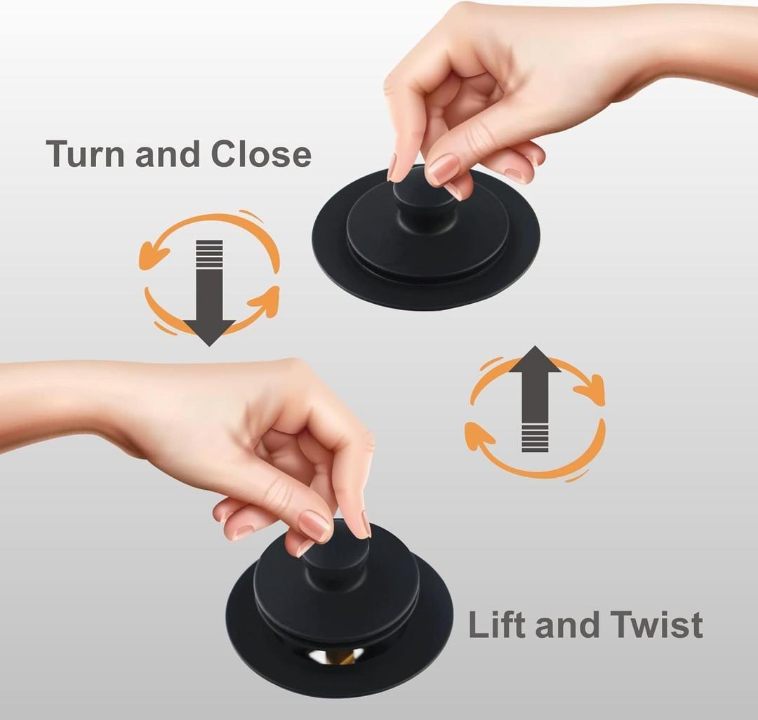 Black Bathtub Tub Drain Conversion Kit Assembly, Wellup Lift and Turn Twist Tub Drain Trim Kit with Two-Hole Overflow Faceplate, Matte Black