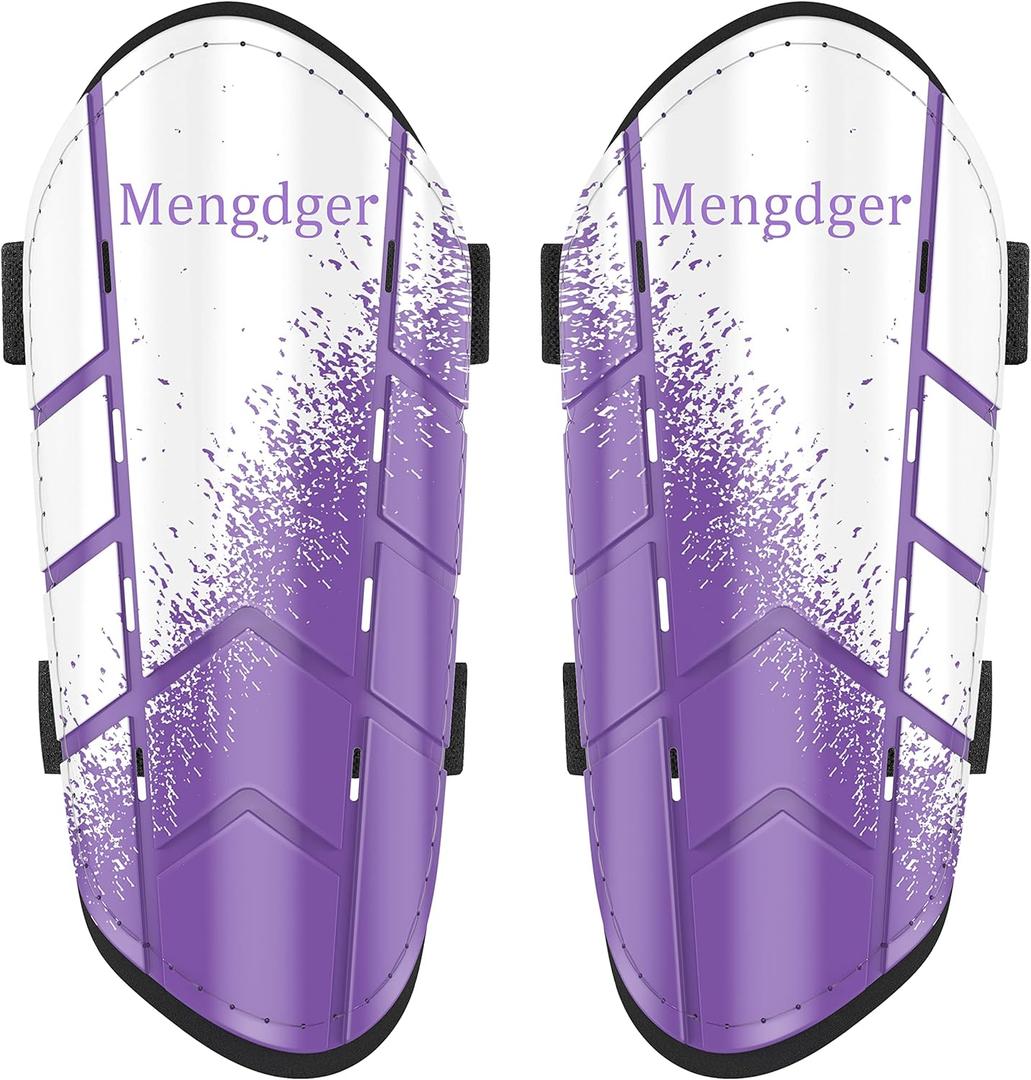 Shin Guards Soccer Youth Kids Boys Girls Toddler Shin Pads Child EVA Cushion Protection Reduce Shocks Injurie Calf Protective Gear Suitable for 4 5 6 7 8 9 10 11 12 Years Old (Medium, Purple+White)