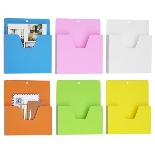 MFTEK Magnetic File Holder 5 Pockets Paper Holder, Hanging File Organizer Office Supplies Storage for Cabinets, Whiteboard, Magnetic Mail Letter Folder Storage for Refrigerator (Classic Color-Mix)