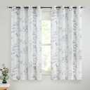 Beauoop Floral Linen Semi Sheer Curtains 63 Inch Length 2 Panels for Living Room Bedroom Grey Farmhouse Flower Patterned Light Filtering Textured Grommet Top Window Treatments Drapes, 50x63, 2 Set