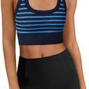 Yanekop Womens Yoga Sports Bra Longline Striped Workout Bras Supportive Scoop Neck Racerback Crop Athletic Tank Tops (Black, M)