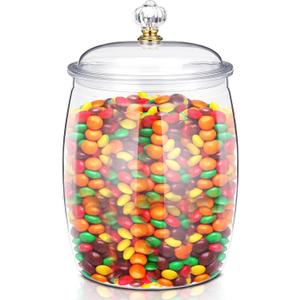 Nuogo Large Candy & Cookie Jar with Lid Plastic Apothecary Jars Large Food Storage Container Unbreakable Kitchen Storage Jar for Cookie, Candy, Snack and Dried Foods DIY Gift(1gallon/128oz)