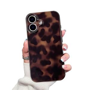 XQAGU Cute Phone Case for iPhone 17 Case Tortoise Shell Pattern Leopard Full Camera Protective Slim Shockproof Cool Trendy Aesthetic-Brown Amber