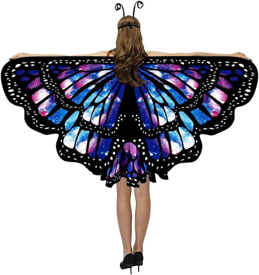 Tibeha Adult Butterfly Wings Cape Set for Women Halloween Fairy Costume with Headband, Mask, Skirt, and Wings