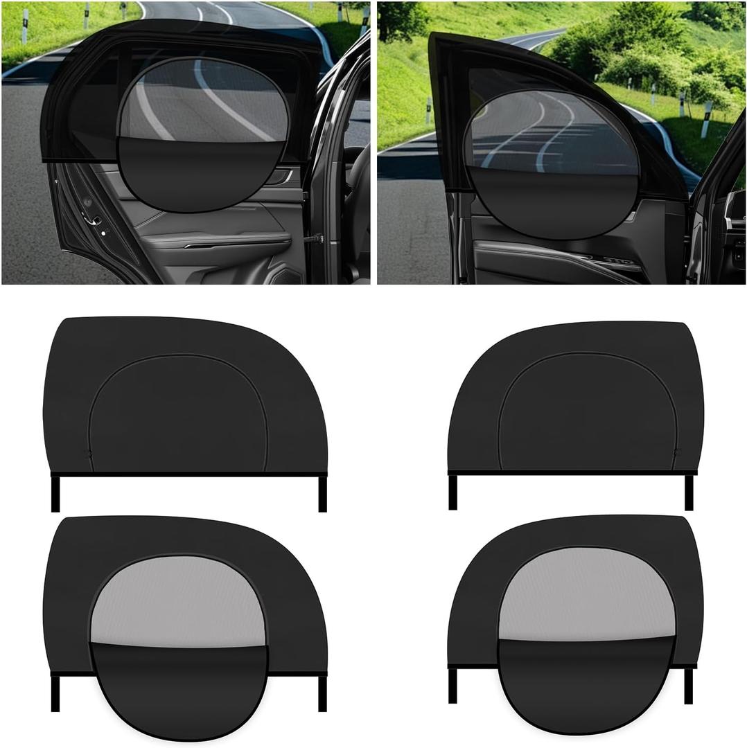 4PCS Zipper Car Window Shades for Side Window,Mesh & Blackout Car Windows Screens for Camping & Privacy,Breathable Front/Rear Cars Windows Covers with Nylon Stickers