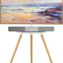 Tripod Easel TV Stand for 43-65" TVs, Height-Adjustable Swivel Corner Floor TV Stand with Wooden Tray, VESA 400x400 LCD/LED/OLED Compatible, Minimalist White