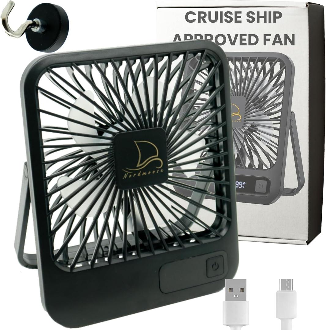 Original Cruise Fan - Magnetic Base Hook, USB Rechargeable, Portable Travel Fan for Sleeping (Black)
