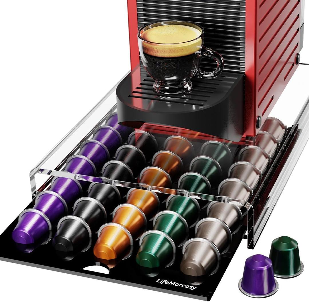 Acrylic Coffee Pod Holder for Nespresso OriginalLine Capsules, 40 Pods Capacity for Countertop Coffee Bar Home Office Kitchen