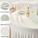 Outpain 4 Pack Spandex Ivory Round Tablecloths for 60in Tables, 120Inch Stretchy Fitted 5FT Round Table Clothes,Wrinkle Free Table Cover with Skirt for Wedding Party Dining Banquet