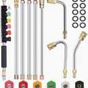 Selkie Pressure Washer Extension Wand Upgrade Power Washer Lance with Spray Nozzle Tips,30,90,120 Curved Rod, 1/4Quick Connect, Replacement for Anti-Leaked Ring 4000 PSI (97INCH)