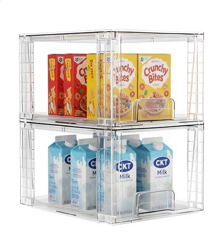 2 Pack Large Stackable Storage Drawers, Acrylic Bathroom Undersink Closet organizers and storage, Clear Plastic Bins for Pantry, Kitchen Cabinets, Makeup, Perfume, Baby Bottles, Medicine Organization