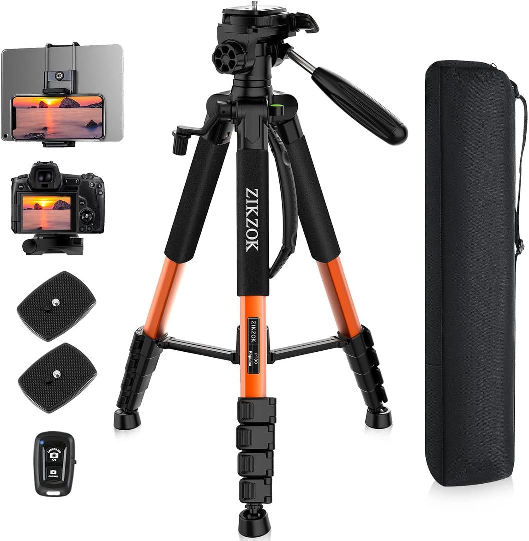 75inch Camera Tripod for ipad iPhone, Heavy Duty Aluminum Tripod with 360 Panoramic Ball Head,Compatible with Canon/Nikon/Sony DSLRs (Load 15 lbs for Travel/Live Streaming/Macro Shooting)