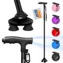 BigAlex Folding Walking Cane with LED Light,Pivoting Quad Base,Adjustable Walking Stick with Carrying Bag for Men/Women