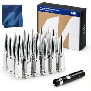 Orion Motor Tech M14x1.5 Spike Lug Nuts, 14mmx1.5 Wheel Lug Nuts Compatible with Silverado Suburban Express Avalanche 1500 Ford F150 GMC Sierra 1500 Ram 1500, 3/4" Hex Lug Nut Set, Set of 24, Chrome